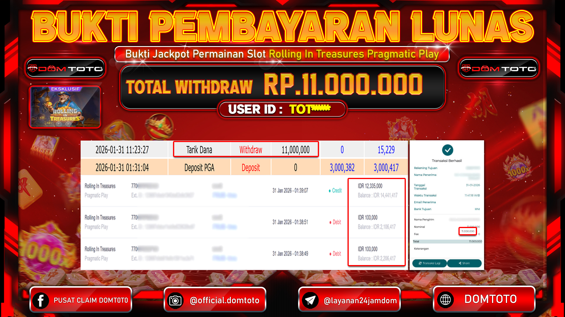 JACKPOT SLOT Rolling In Treasures PRAGMATIC PLAY 31 JANUARI 2026